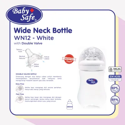 BabySafe - WN12W - Botol Susu Bayi Wide Neck 260 ml (White)
