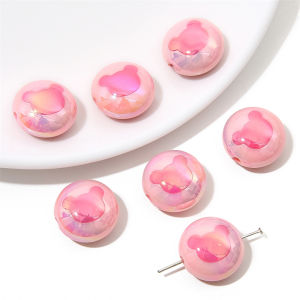 4pcs/Bag Flat Round Macarons Color Plated Beads Bear/Flower Pattern Acrylic Beads For Jewelry Making Handmade DIY Earring Pendant Bracelet