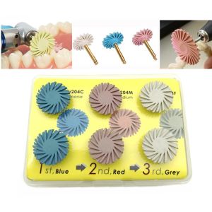 6pcs Dental Composite Resin Polishing Disc Kit 14mm Brush Burs Diamond System 3 Colors Wheel Tool