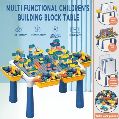 Kids Multifunctional Building Block Table - 2-in-1 Study Desk Play & Learning Center with Storage Creative Painting & Educational Toy Table