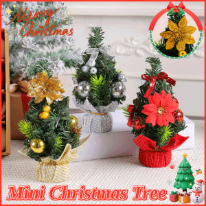 Mini Tabletop Artificial Christmas Tree with Ribbon Bow and Ball Ornaments Home Xmas Decor Gift