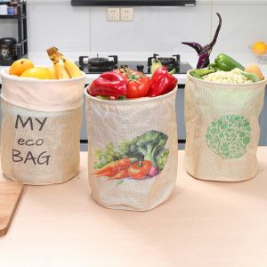 Y7RAN7 2Pcs Washable Fruit Storage Bag Foldable Wear-resistant Kitchen Drawstring Bag Lightweight Recyclable Imitation linen Storage Bag Kitchen Supplies
