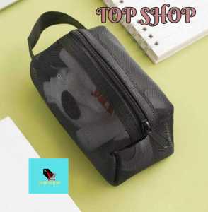 TOP SHOP 1PC Square Mesh Zipper Pouch Portable Make Up Organizer Bag Transparent Cosmetic Bags School Office Students Storage Supplie