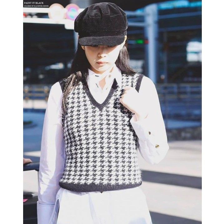 JENNIE BP VEST HOUNDSTOOTH VEST STREET VINTAGE ROMPI RAJUT