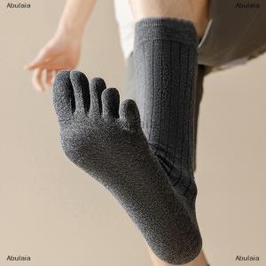 [COD] Abulaia Men Toe Socks Long Cotton Simple Business Stockings Breathable 5 Finger Socks Calf For 4 Seasons