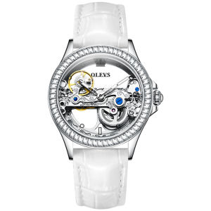 OLEVS 6699 Fashion Women Mechanical Watch Gift Stainless Steel Watchband Round-dial Wristwatch