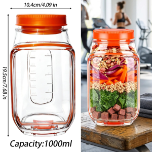 Detachable Dressing Cup 1000ml Salad Storage Container / Side Opening Double Layer Lunch Jar / Leakproof Design for Work Meal Prep Cereal Yogurt Fruit and Outdoor Picnic