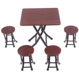 Miniature Foldable Doll Dining Set 1/12 Scale Plastic Table And Chairs 5Pcs Photo Props
