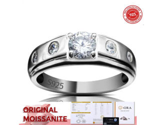 Cincin Ori Moisanite Round Diamond 1 Crt Classic Asli Perak 925 Sterling Sertifikat GRA