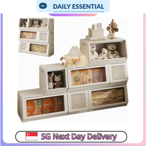 【DAILY ESSENTIAL】 Stackable Storage Box with Lift-Up Door Solid / Rattan-Look / Clear