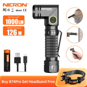 Nicron Flashlight L74 / B74pro EDC Flashlight 1000lumens/126meter/IP65 Waterproof Pocket Flashlight Torch With 14500 & AA dual-fuel Rechargeable Flashlight For Outdoor Camping Hiking Riding Walking Household Christmas Gift(Green/Black)