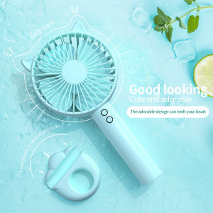 ZUZG Portable USB Ventilation Fan Mini Cute Cat Hand-Held/Desktop Rechargeable Cooling Fans Standing Bracket Base LED Lamp Air Cooler Ventilator
