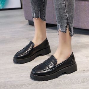 Giày da phong cách đại học Anh giày da nữ màu đen giày da phong cách doanh nhân thời trang giày da nông đơn giản