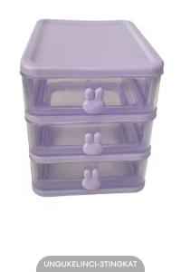 Rak Meja Serbaguna Laci Susun 3 Tingkat Gambar Kelinci Wadah Penyimpanan Barang Make Up Rak Kosmetik Tempat Karet Laci Perhiasan Rak Susun