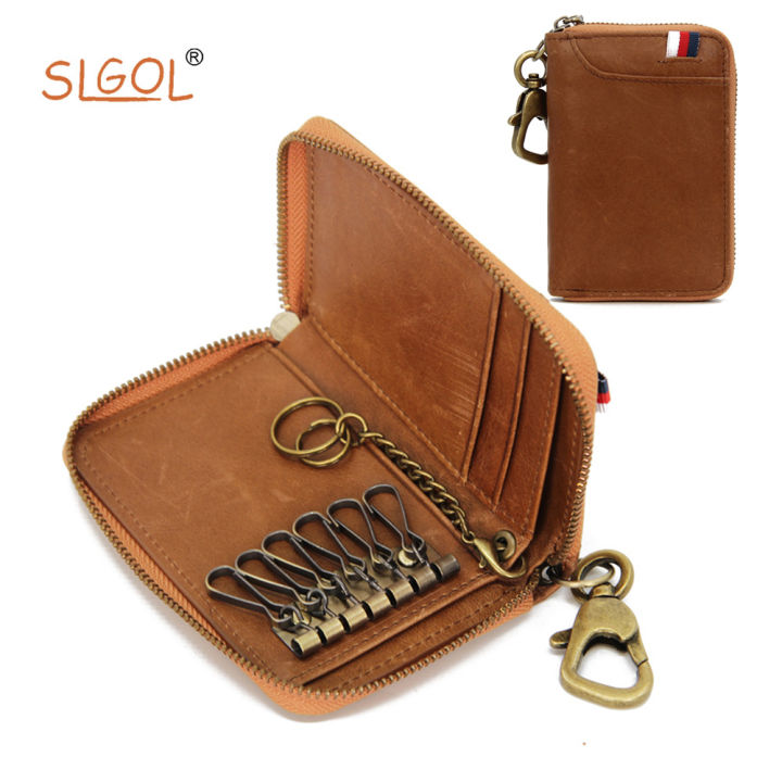 Genuine Leather Key Wallet Men Women Key Holder Organizer Pouch