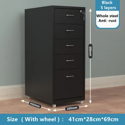 Metal Drawer Organizer Fully Steel Cabinet Heavy Duty 3/5/6L Pedestal Drawer Metal Cabinet with Wheels &Lock