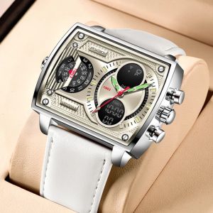 LIGE New Watch for Men Square Digital Waterproof Quartz Wristwatch Sport Men Watch Dual Display Clock +Box