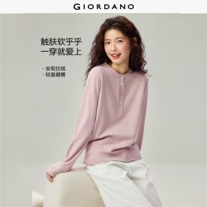 Giordano Beau Monde Women Rolled edge henley neck sweater Free Shipping 13356630