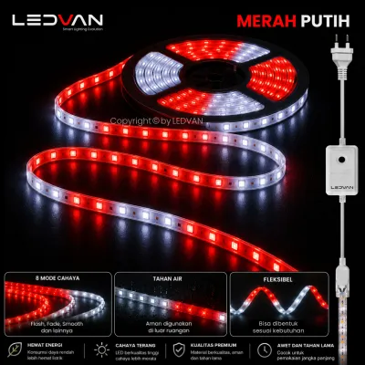 Lampu Merah Putih - Lampu LED Strip Merah Putih lampu dekorasi 17 Agustus agustusan lampu selang waterproof indoor outdoor 20m 30m 50m 100m lampu hias kantor rumah pagar taman pohon - LEDVAN