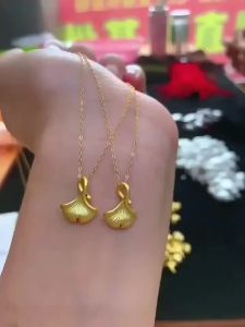 999 Pure gold 3D Hard Pure Gold Ginkgo Leaf Sansheng with Apricot   Pendant 24k Gold Ornament Drainage Activity Gift