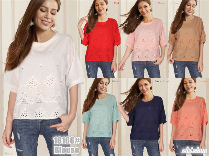 Women Summer Artsy Dot Embroidery 100 Cotton Blouse