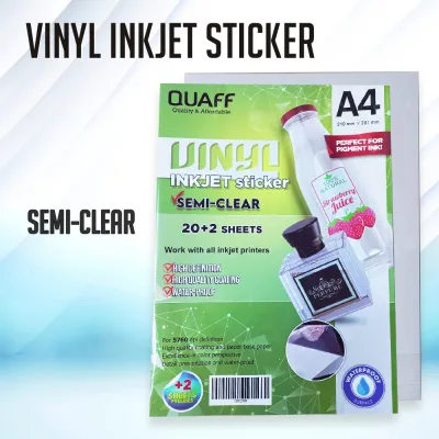 Quaff Vinyl Inkjet Sticker Waterproof A4 Size 22 Sheets Per Pack Semi Clear / Matte / Glossy Sticker (N-CL-LR)