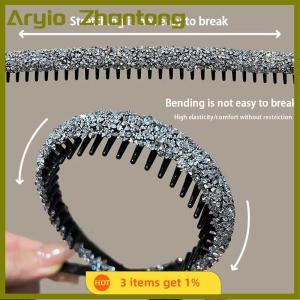 Aryio ที่คาดผมประดับพลอยเทียมกันลื่นสำหรับผู้หญิงที่คาดผมแบบมีฟันยืดหยุ่นสำหรับผู้หญิงห่วงรัดผมสุดหรูเป็นประกาย