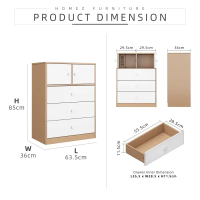 KitchenZ 2.3FT Open Storage 2 Doors 3 Drawers Book Cabinet Bookshelf Bookcase Almari Buku - HMZ-FN-BC-2727/BS-1092/BC-2729