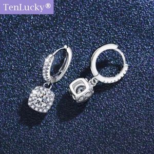TenLucky Fashion Luxury Sterling 925 Silver Needle Earring Bling Moissanite Zircon Drop Earrings for Girl Women with Jewelry Jewellery Box