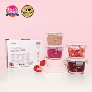 Little Dimple Mini Round Container - Pink (4 pcs) - Peralatan Makan Anak