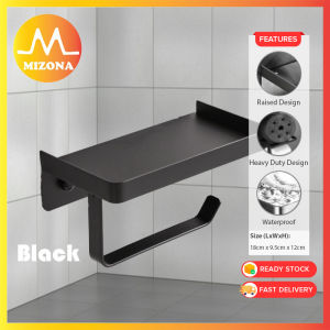 MIZONA Stainless Steel Tissue Holder Wall Mounted Toilet Paper Roll Storage Rack Punch-Free Waterproof Mobile Phone Storage Bathroom Pemegang Tisu Tandas