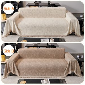 Sofa Blanket Cover Versatile Tassel Double-Sided Soft Durable Multi-Color Universal Sofa Protector for Living Room
