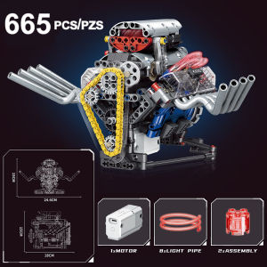 Motorized V8 ถังเครื่องยนต์ Technic Car ของเล่น V8 เครื่องยนต์ Building Block Assembly 660pcs ถังเครื่องยนต์อิฐเด็กคริสต์มาสของขวัญ