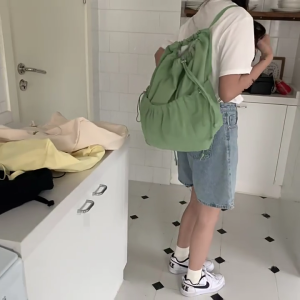 Fashion Ruched Backpack for Women Canvas Drawstring Bag Ladies Casual School Daypack College Travel Backpacks Bookbag