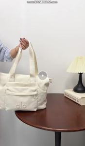 ALO Large Capacity Nylon Tote Bag Six Solid Color Options Detachable Printed Crossbody Strap Front Zipper Pocket Dual Use Hand Carry Ladies Office Shoulder Bag