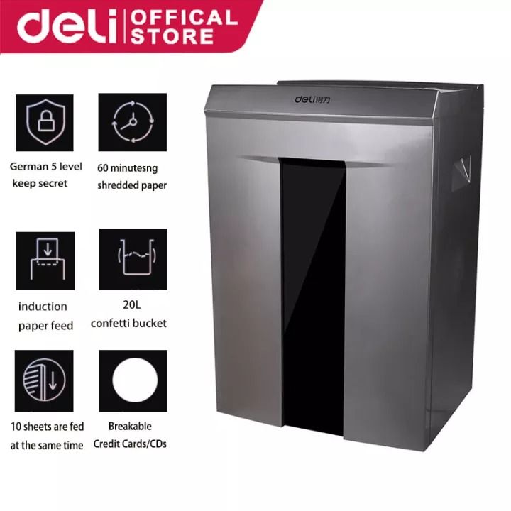 Deli 20L Automatic Paper Shredder Machine Heavy Duty Strip Cut Shredder Machine Can Shred Cards & CDs 10 Sheets Paper Feeder Shredder Machine W9905