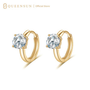 Queensun 18K gold 2carats lab grown diamond four claw earrings with simple and classic ear loops single diamond super sparkling earrings for women | 18K 金培育钻石石四爪耳环耳扣经典耳圈 Korea,Earrings,Stud earrings,TEMPERAMENT,accessories