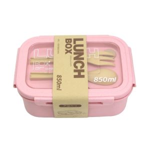 MUKANG Portable Wheat Straw Lunch Box Sealed Leakproof Compartment Lunch Container Food Container with Utensils Wheat Straw Food Container Students