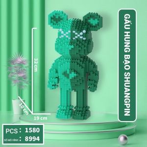 Lắp ráp xếp hình Bearbrick gấu hung bạo dễ thương cho bé 1560pcs cao 32cm tặng kèm búa gõ le go