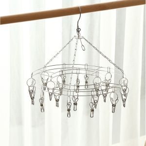 AT.Homemart 💖 ที่หนีบผ้าสแตนเลส (20 ตัวหนีบ) | พวงแขวนผ้าสแตนเลสแท้ ไม่ขึ้นสนิม 100% | ตากชุดชั้นใน/ถุงเท้า | ทรงกลม/เหลี่ยม