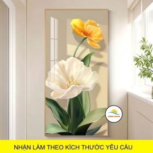 Tranh treo tường Tráng Gương bình hoa Treo Tường Phòng Ngủ Phòng Khách Phong Cách Tropical Lá Xanh Phong Thuỷ