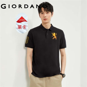 Giordano Men Polo Shirts Lion Embroidery Contrast Polo Collar Tops Short Sleeves Stretchy Breathable Pique Polo Shirts 01011422