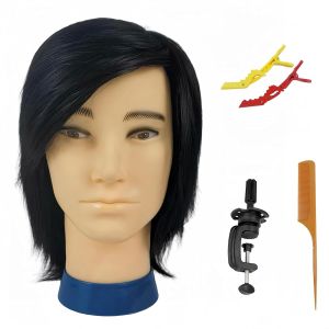 Mannequin Head Human Hair for Hair Styling 12" Barber Mannequin Head Male with Stand - Training Doll Head for Hair Cutting Practice