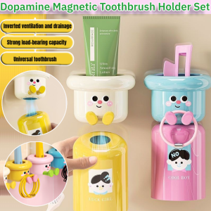 Dopamine Magnetic Toothbrush Holder Set Bathroom Wall-Mounted Suction Cup Toothbrush Holder No Drilling Required