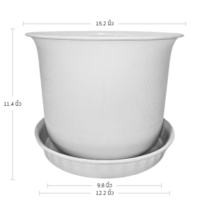 กระถาง กระถางต้นไม้ มินิมอล ถ้วยจีน+จาน ขนาด 15 นิ้ว สีขาว 5 ใบ ชิ้น อัน