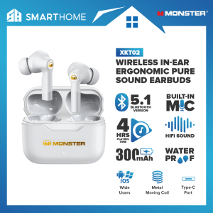 Monster XKT02 Wireless Earbuds TWS BT5.1 Earphones With Microphone HIFI Surround Sound Low Latency Noise Reduction Bluetooth Headphones For Phones & Tablet