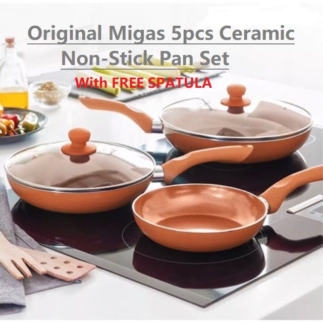 Original MIGAS 5pcs Copper Ceramic Non Stick Frying Pans Cookware Set