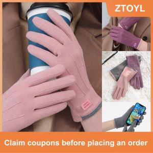 【ZTOYL】 Phụ nữ mùa đông dày sang trọng Găng tay thời trang da lộn ấm áp ngoài trời guantes Lady màn hình cảm ứng lái xe Găng tay thể thao đi xe đạp găng tay