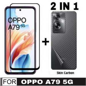 Promo Paket 2 in 1 Tempered Glass Oppo A79 5G 2023 / Oppo Reno 7Z 5G 2022 Anti Gores Layar Tepi Hitam + Garskin Carbon Transparan