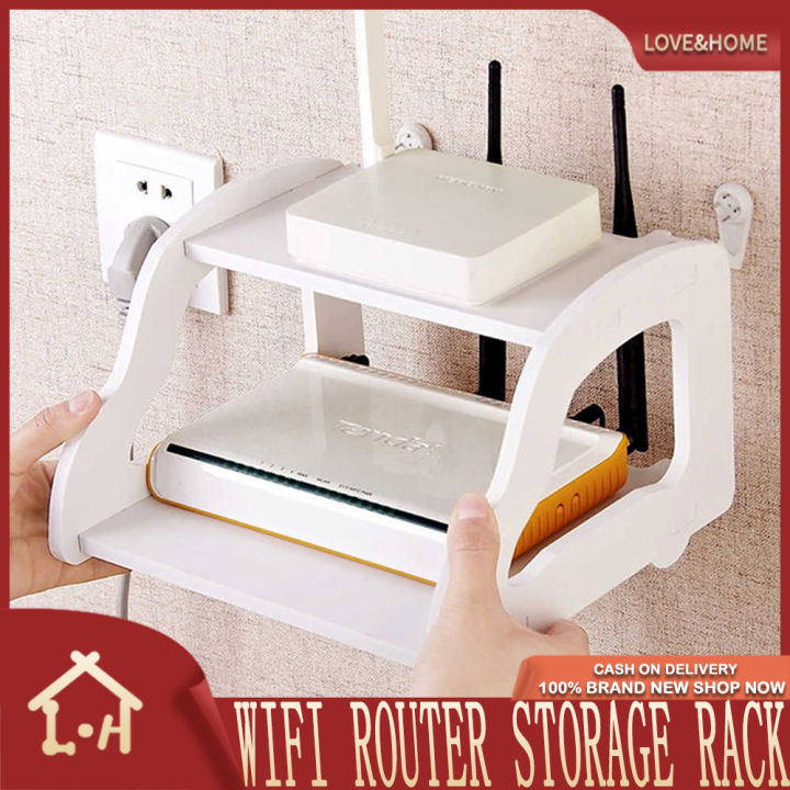 LOVE&HOME Desktop Organizer Telephone Stand Desk Phone Holder/Wall Mounted  WiFi Router Storage Rack, White Floating Wall Mount Lazada PH